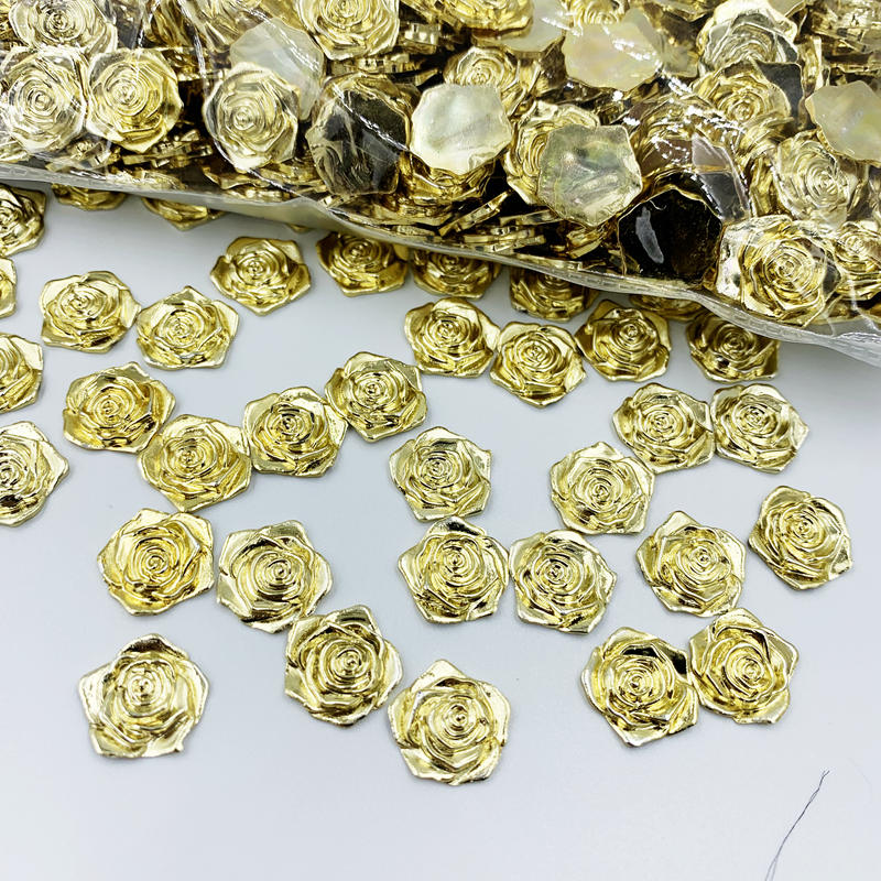 DIY 14mm Golden Rose Flower Strass 3D Plaksteen Knoppen Decoratie Naaien Craft Scrapbook Accessoires 40 stks/partij-S661