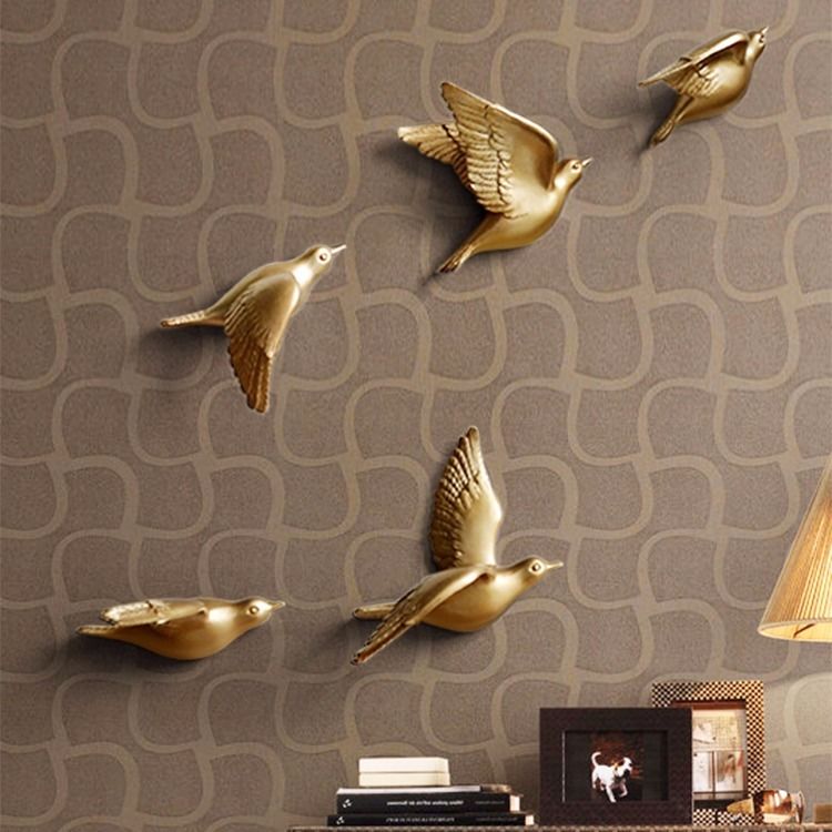3D Bird Wall Decoration European Style Wall Hanging Wall Sticker Living Room Background Wall Home Decoration Accessories: Gold