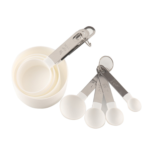 4Pcs/8Pcs Messbecher und Löffel Mehrzweck Löffel Tasse Messung Werkzeug Backen Zubehör Edelstahl Griff Küche gadget: WhiteSet