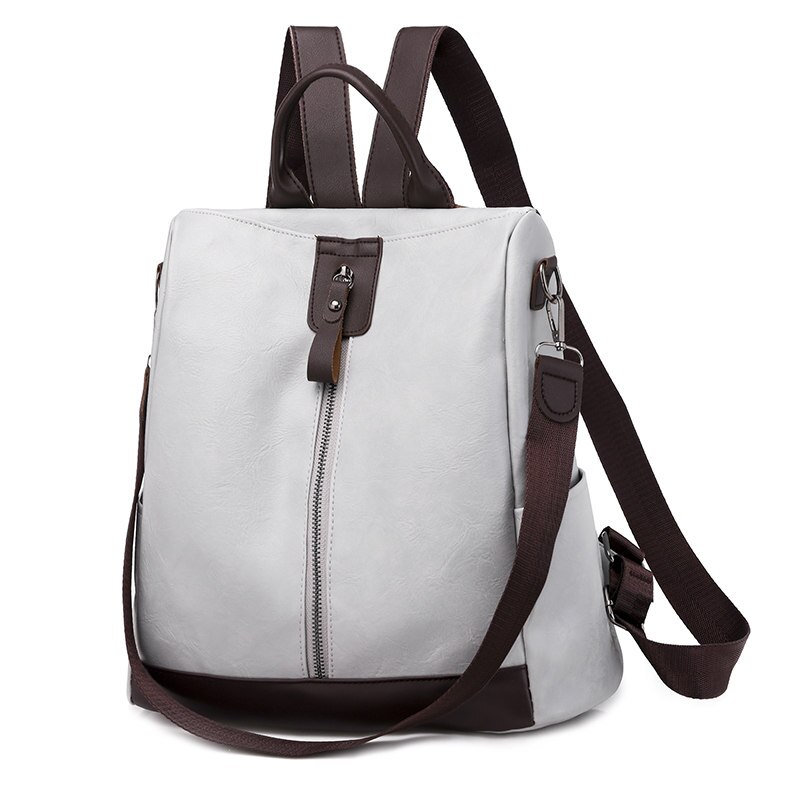 Bruin Vrouwen Rugzak Vintage Leren Rugzak Voor Tienermeisjes Mochila Feminina Vrouwelijke Anti-Diefstal Rugzak: Light-Grey