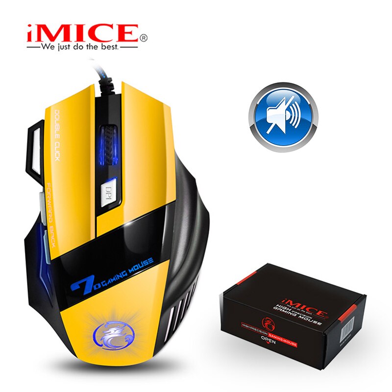 IMICE Professionale Wired Mouse Da Gioco Silenzioso 7 Button 5500 DPI LED Ottico USB Mouse Del Computer Mouse Del Mouse Gamer X7 Gioco Del Mouse silenzioso: yellow