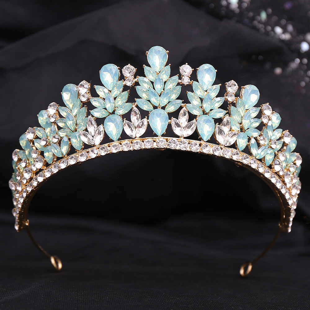 Zilveren Kleur Blauw Opaal Bruiloft Kroon Prinses Hoofdtooi Kristal Bruids Tiara 'S Strass Diadeem Bruiloft Haar Sieraden Accessoires: Titanium Plated
