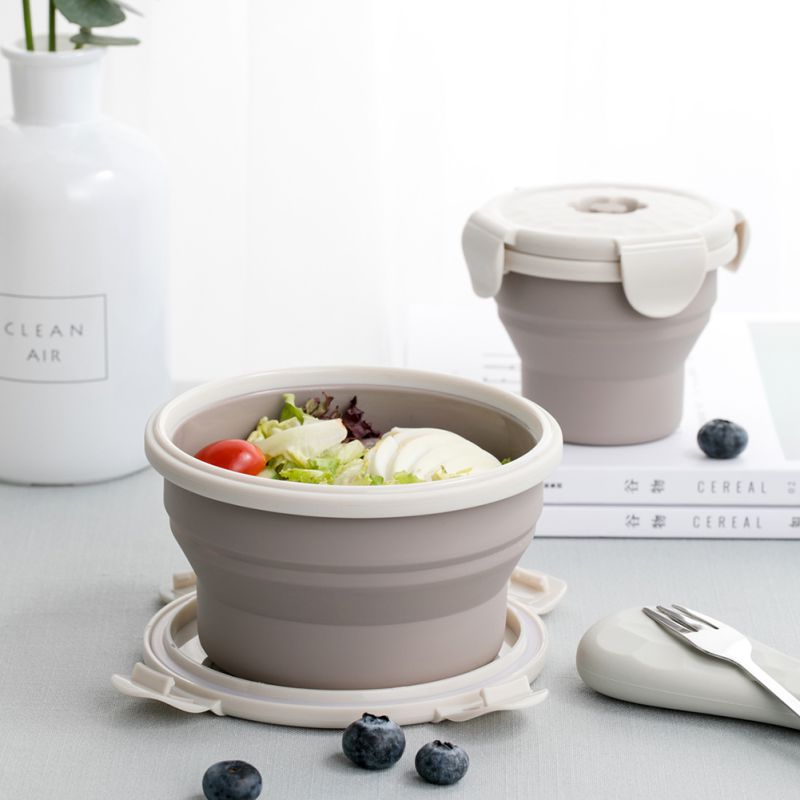 Opvouwbare lunchbox van siliconen van voedingskwaliteit met deksel, 660ml kampeerkom, magnetron- en koelkastvoedselbewaarkom