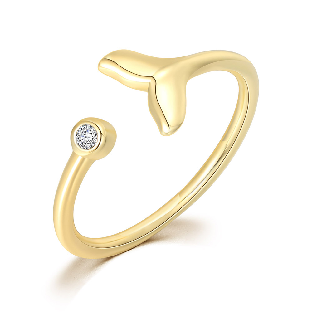 Verstelbare Mermaid Tail Vrouwen Ring Goud Kleur Dainty Ringen Met Zirkoon Opening Voor Meisjes Trend Sieraden r385: 9 / WHITE