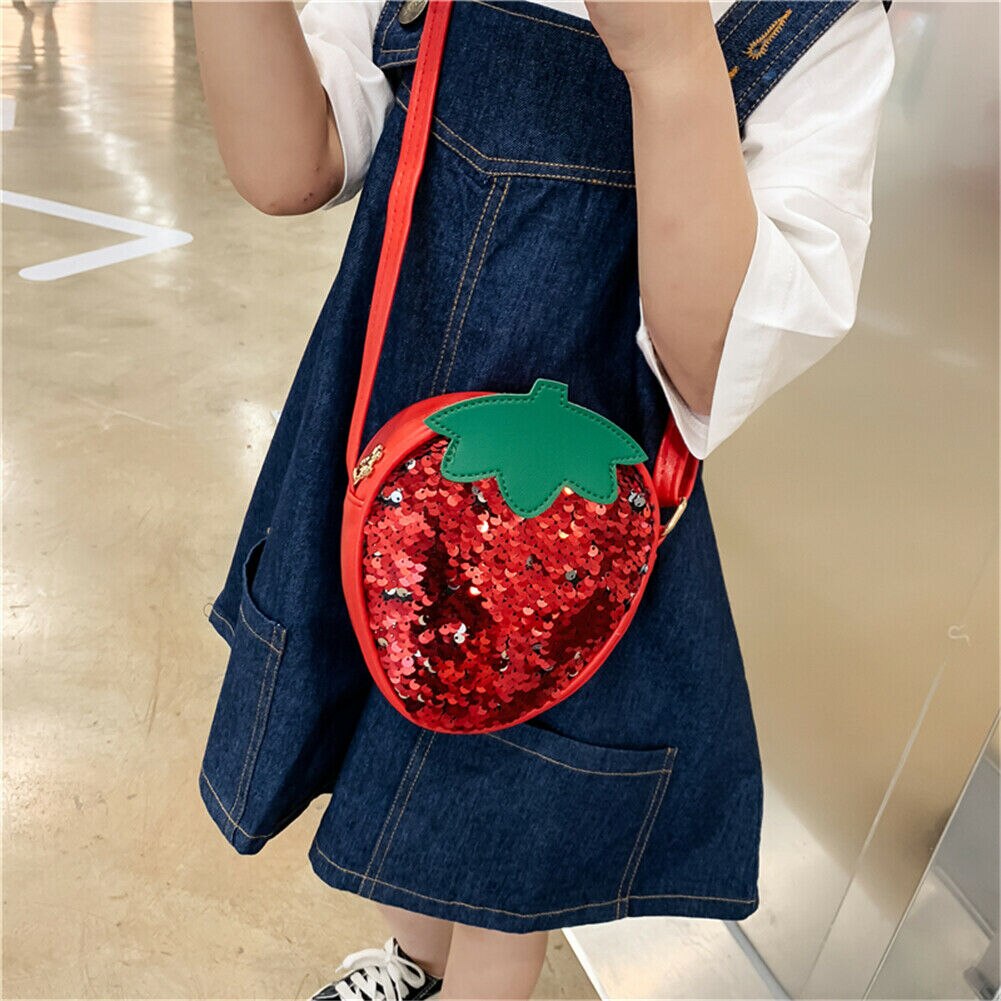 Nuovo Bella Dei Bambini Del Capretto Ragazze Bling Paillettes Borsa A Tracolla Della Borsa Borse A Tracolla di Cuoio DELL'UNITÀ di elaborazione Crossbody Piccole Paillettes Frutta Borse