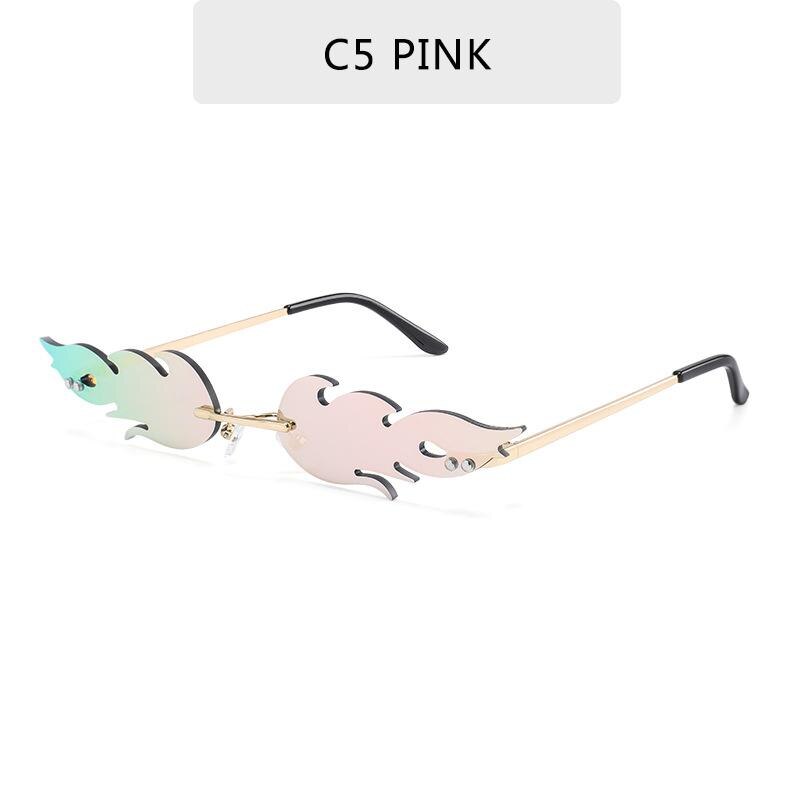 Lunettes de soleil «flammes de feu» de luxe pour femmes, ondulées, teintes métalliques pour femmes, verres miroir UV400: Rose