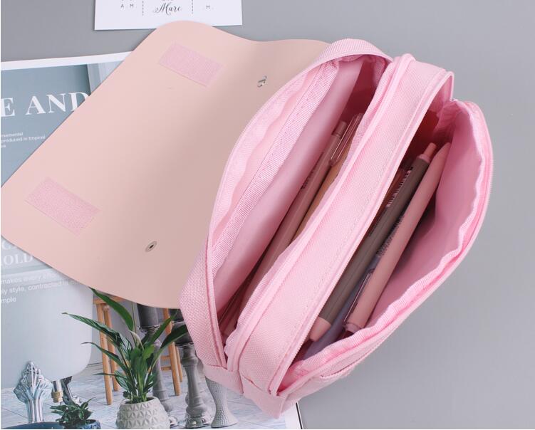 Korea kirsebærblomster pu læder student penalhus dobbelt lynlås stor kapacitet skole praktisk kvindelig taske papirvarer taske