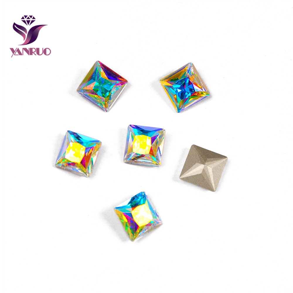 Yanruo 4447 Prinses Vierkante Kristal Ab Strass Naaien Stenen Crystal Pointback Rhinestones Voor Jurk Ornamenten Diamant: Without Claw / 10mm 15Pcs