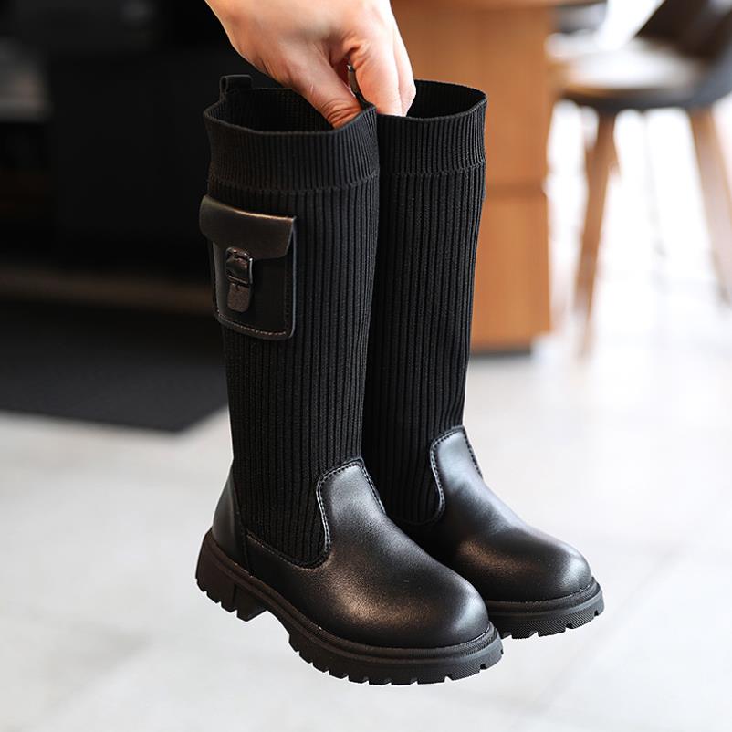 Printemps et automne nouvelles bottes longues tricotées pour enfants et filles chaussettes de bottes fête scolaire