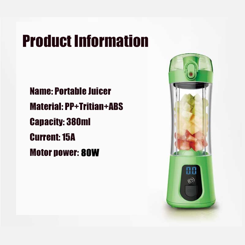 380ml 4 blade draagbare blender juicer machine mixer elektrische mini usb voedsel processor juicer smoothie blender cup maker sap