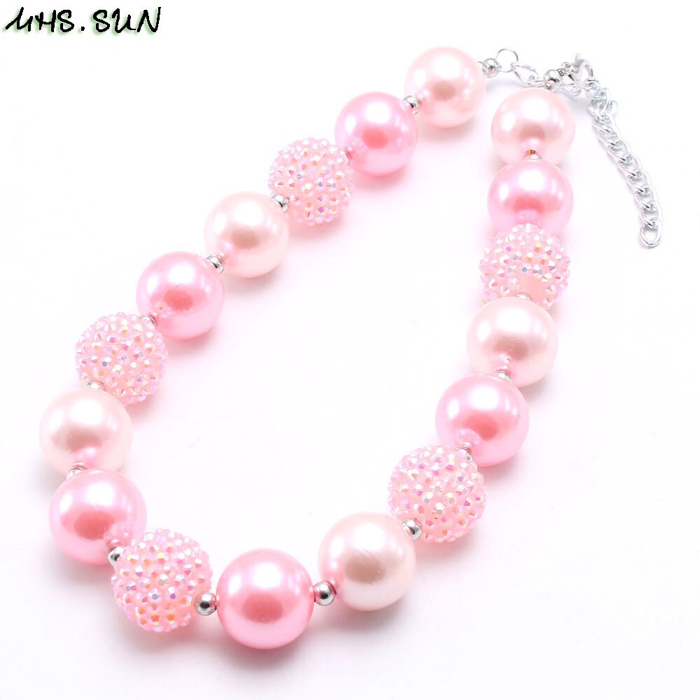 MHS.SUN 1PC baby chunky beaded necklace girls pearl jewelry charm colors bubblegum beads necklace choker for kids: 9