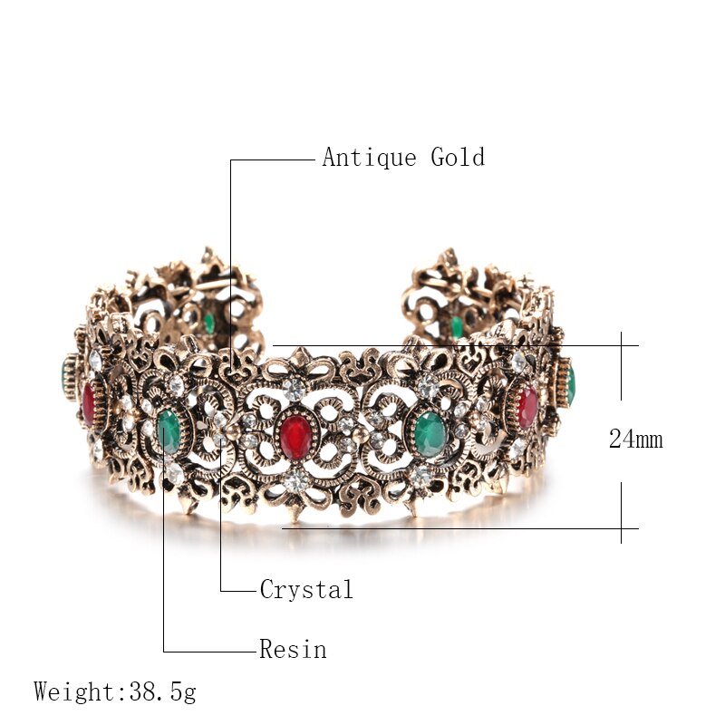 Wbmqda charme boho cristal pulseiras de ouro antigo ajustável grande punho pulseiras para mulheres declaração jóias festa presente atacado