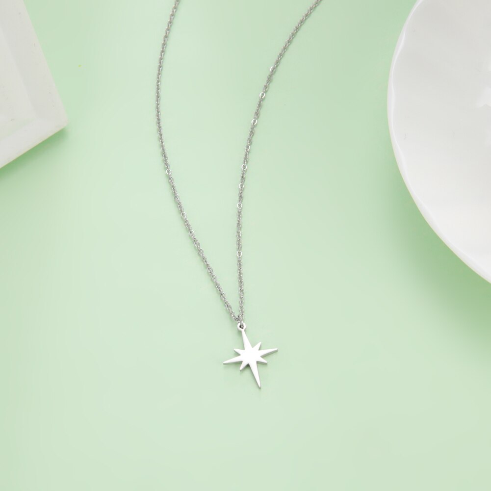 Teamer stainless steel necklace for women, north star pendant necklace, minimalist choker, temperament jewelry, collarbone chain