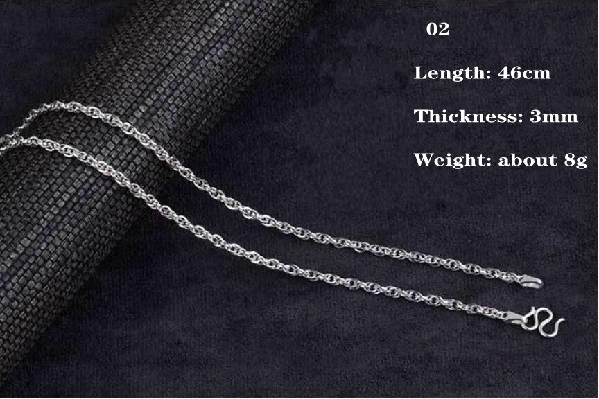 BOCAI Solide-collar de plata esterlina S999 para mujer, joyería sencilla de para mujer, cadena redonda de doble clavícula, artesanía de plata tailandesa para hombre: SILVER