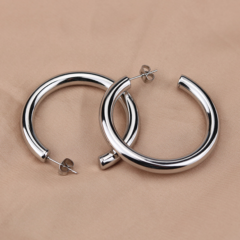 Pendientes de aro dorados de gran tamaño para mujer, arete sencillo y grueso de acero inoxidable, estilo Punk, hip hop, joyería Brincos 2022: 25mm / Silver Color