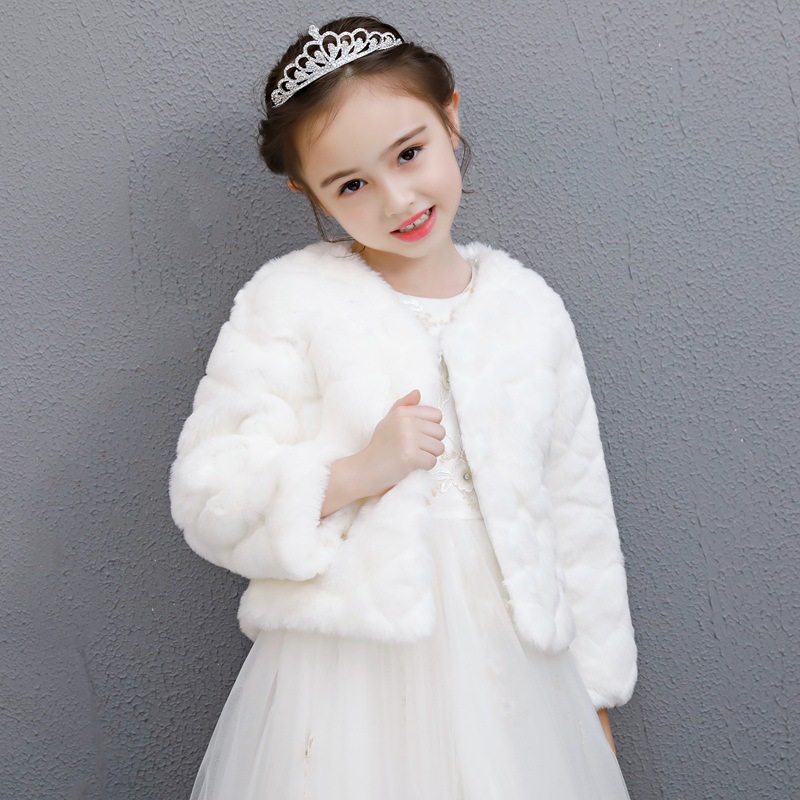 Chaqueta de piel sintética para niños y niñas, capa de boda para comunión, vestido de piel para niña, Bolero rojo, blanco marfil, capa de princesa, abrigo de invierno