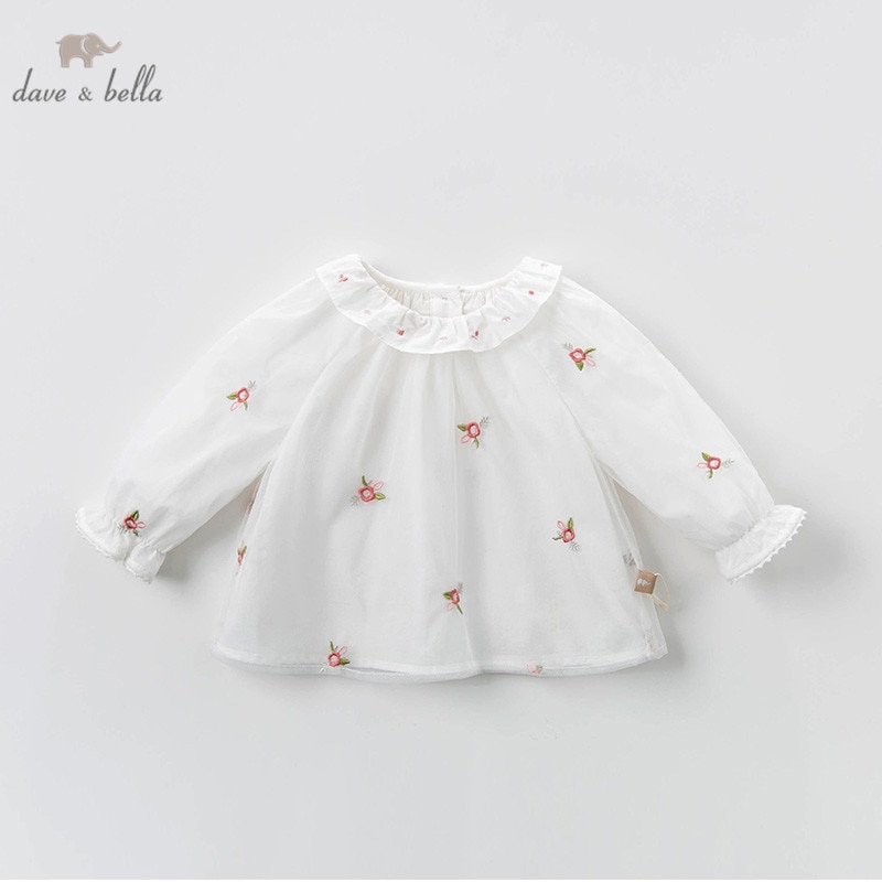 DBZ13491 camisetas de malla bordadas con flores bonitas para bebés de Primavera de DBZ13491 para niños pequeños, ropa de para niños