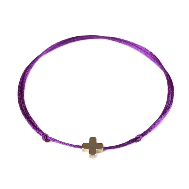 KEJIALAI prosty krzyż bransoletka sznurkowa regulowana plecionka Lucky Macrame bransoletki z rzemykami dla kobiet mężczyzn dzieci ręcznie robiona biżuteria: Purple / Gold Cross