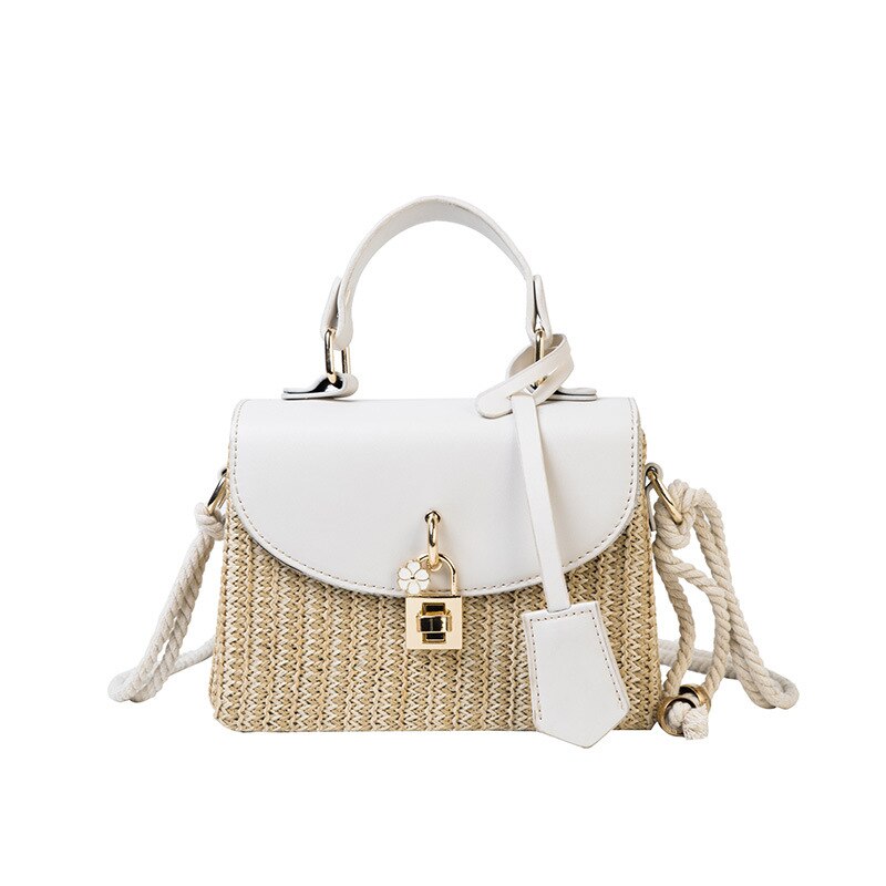 Bandoleras de mimbre tejidas de para mujer, bolso de hombro de mimbre de lujo, cruzado, bolsa de paja de playa para verano: beige