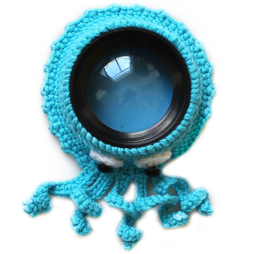 Dyr kameraer kameratilbehør til barn / barn / kæledyr fotografering strikket løve blæksprutte teaser legetøj linse udgør foto rekvisitter: Blå