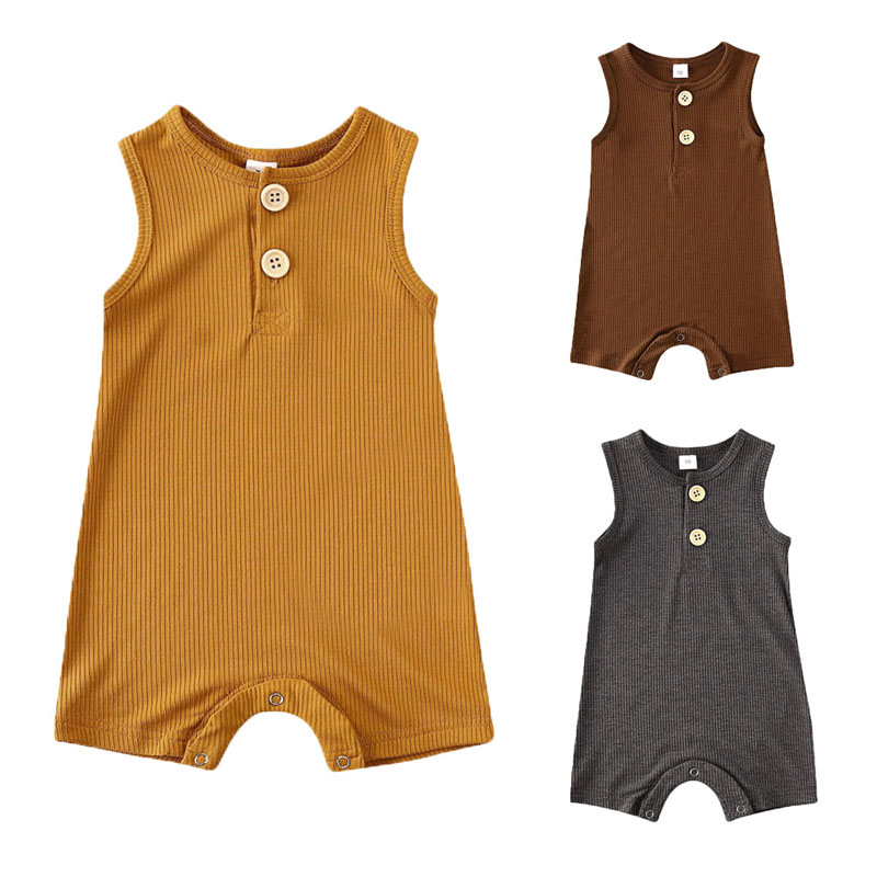 0-18M Summer Newborn Infant Baby Girls Boy Clothes Romper Outfits Sleeveless Cotton Solid Jumpsuit Bodysuit