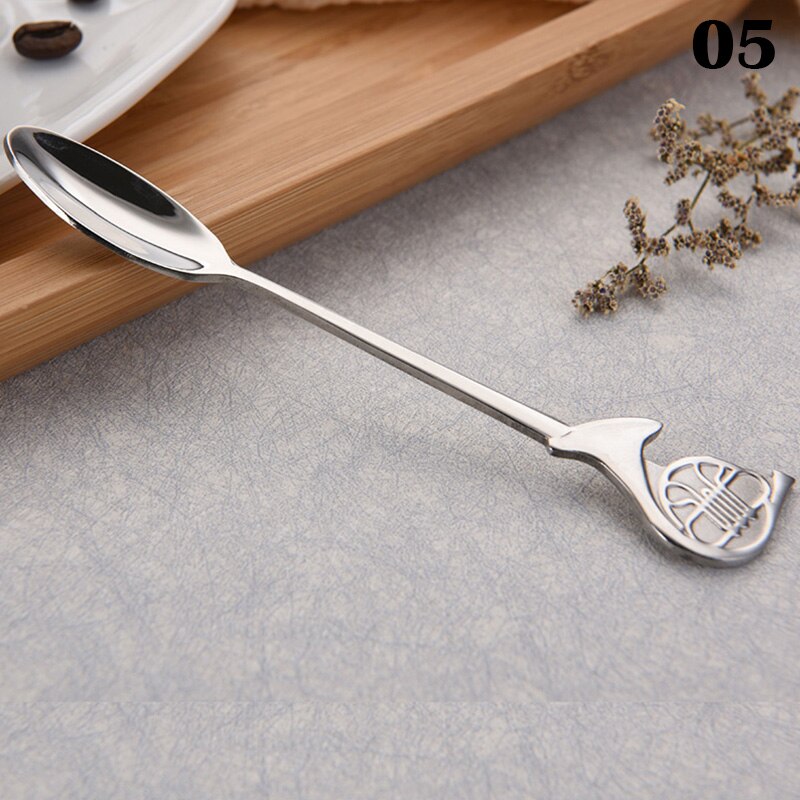 Cuchara creativa de acero inoxidable con forma de instrumento Musical, cuchara con mango de símbolo Musical, utensilios para beber café, vajilla: 05