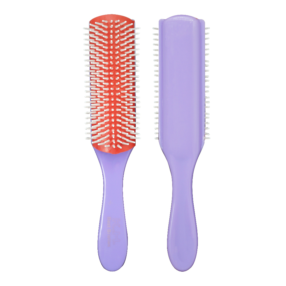 9 filas 4 colores cepillo de pelo desenredante Denman cepillo desenredante masajeador del cuero cabelludo peine de pelo húmedo rizado recto salón de peluquería: Morado