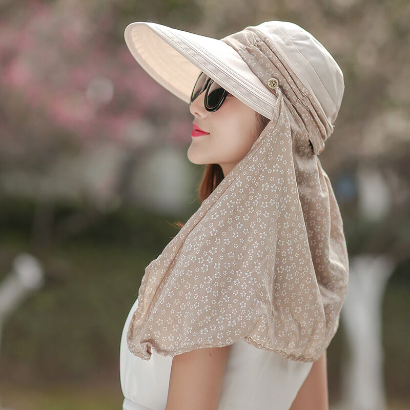 Solhatte til kvinder sommer solskærm hat med store hoveder bred rand strand hat omnibearing uv beskyttelse kvindelige kasketter: Beige