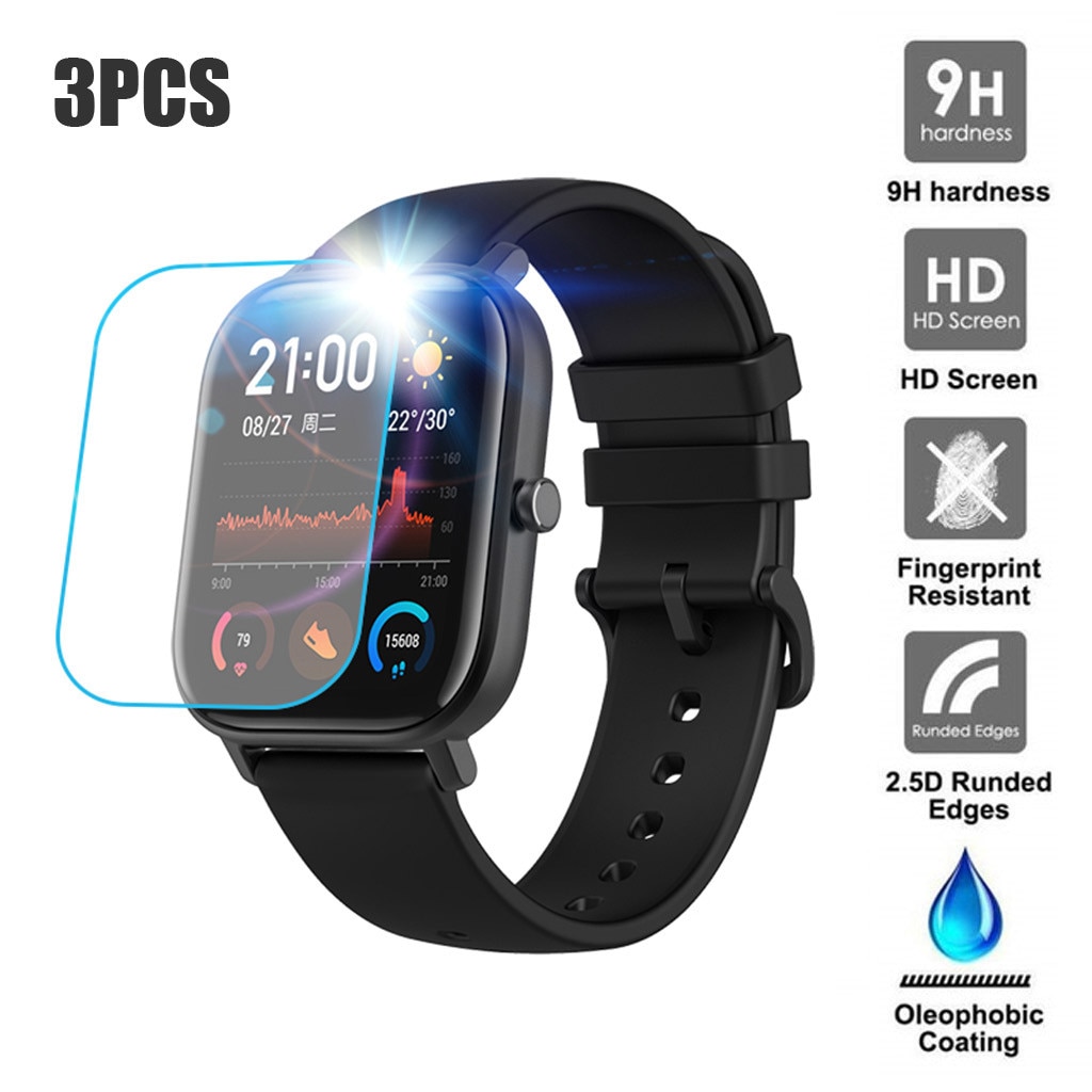 3 uds. Película transparente 9H 2.5D Protector de pantalla Premium para AMAZFIT GTS Smart Watch Protector de pantalla de vidrio templado