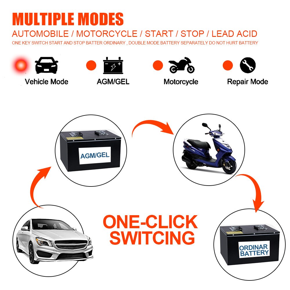 12V 7A Wet Dry Lead Acid Battery-chargers Digital LCD Display 7 Stage Automatic Smart Car Battery Charger