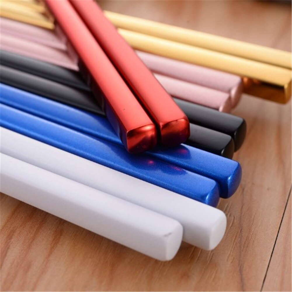 1 par kinesiska japanska ätpinnar i rostfritt stål färgglada återanvändbara 23.5cm ätpinnar sushipinnar baguette chinos servis