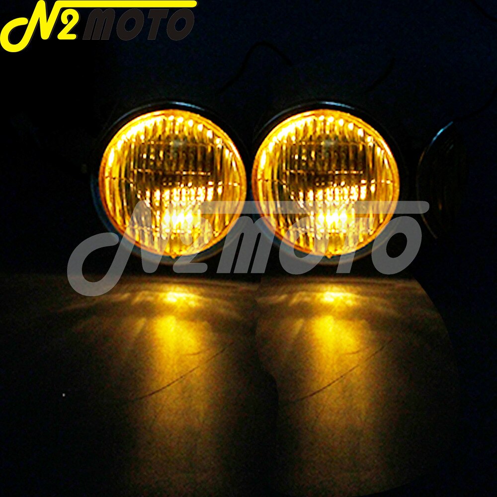 Chrome Amber Motorcycle Retro Twin Headlight Holder Fork Double Dual Head Lamp For Harley Dyna Bobber Chopper Cafe Racer Custom