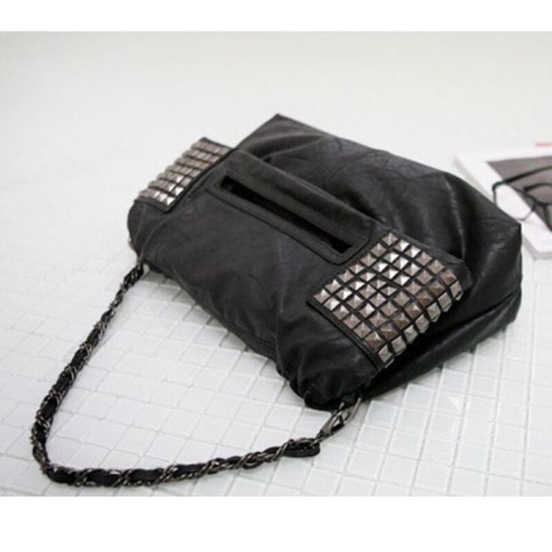 Dames Koreaanse Faux Leer Klinknagel Keten Opvouwbare Schouder Portemonnees En Handtas Cross Body Bag