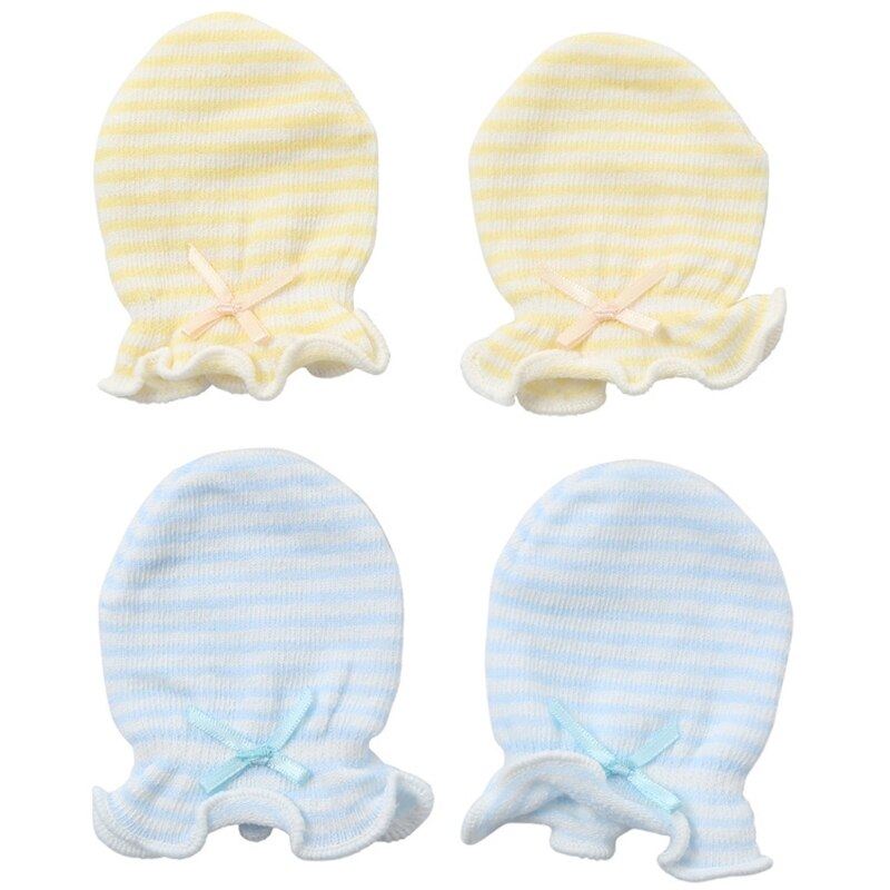 2 Pairs Leuke Gestreepte Baby Anti Krassen Handschoenen Pasgeboren Baby Katoenen Handschoenen Gezicht Bescherming Baby Wanten Anti-Grijpen Mitten: A