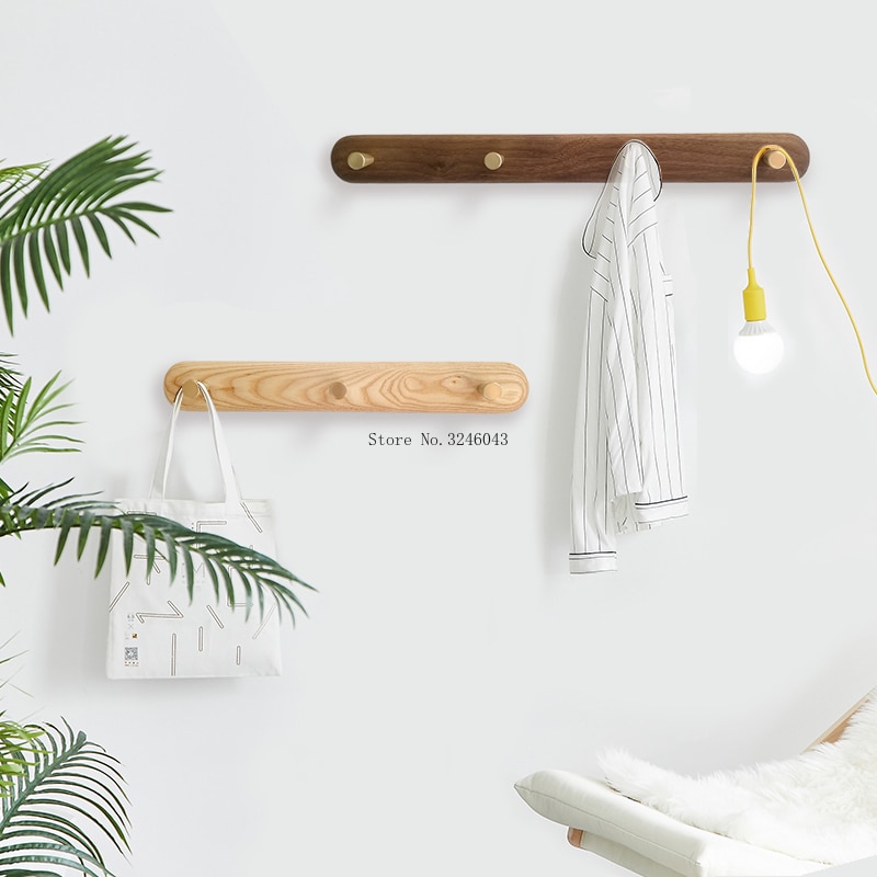 1 pièces nordique patère bois cintre tenture murale créative rangée crochet porche chambre en laiton porte arrière mur crochet