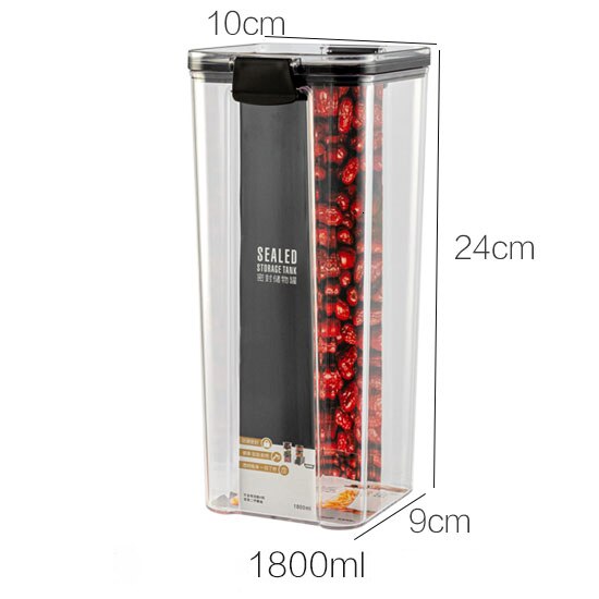 Airtight Food Storage Container Kitchen Dry Food Snacks Storage Organizer Almacenamiento Cocina Clear Plastic Jars Canisters: 1800ml
