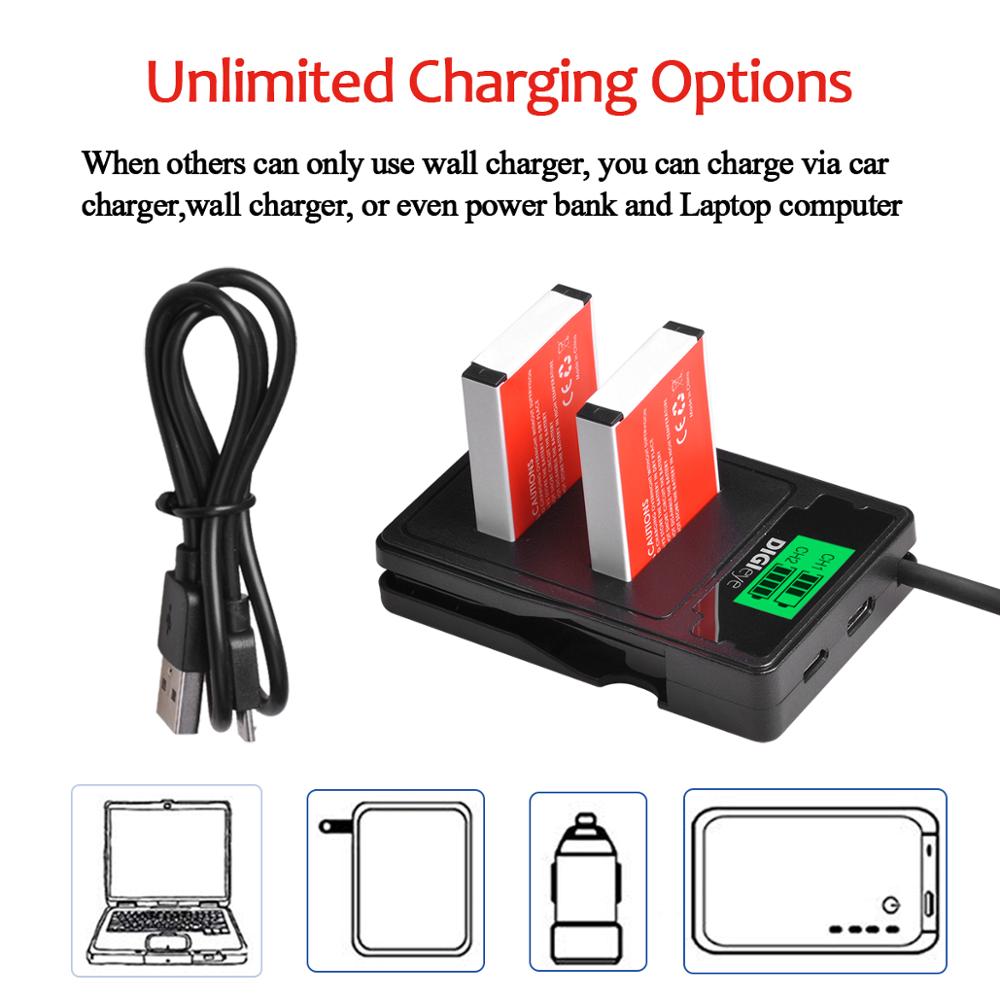 EN-EL12 ENEL12 Battery + LCD Dual USB Charger for Nikon Coolpix A1000 B600 W300 A900 AW100 AW110 S6300 S8100 S9300 P310
