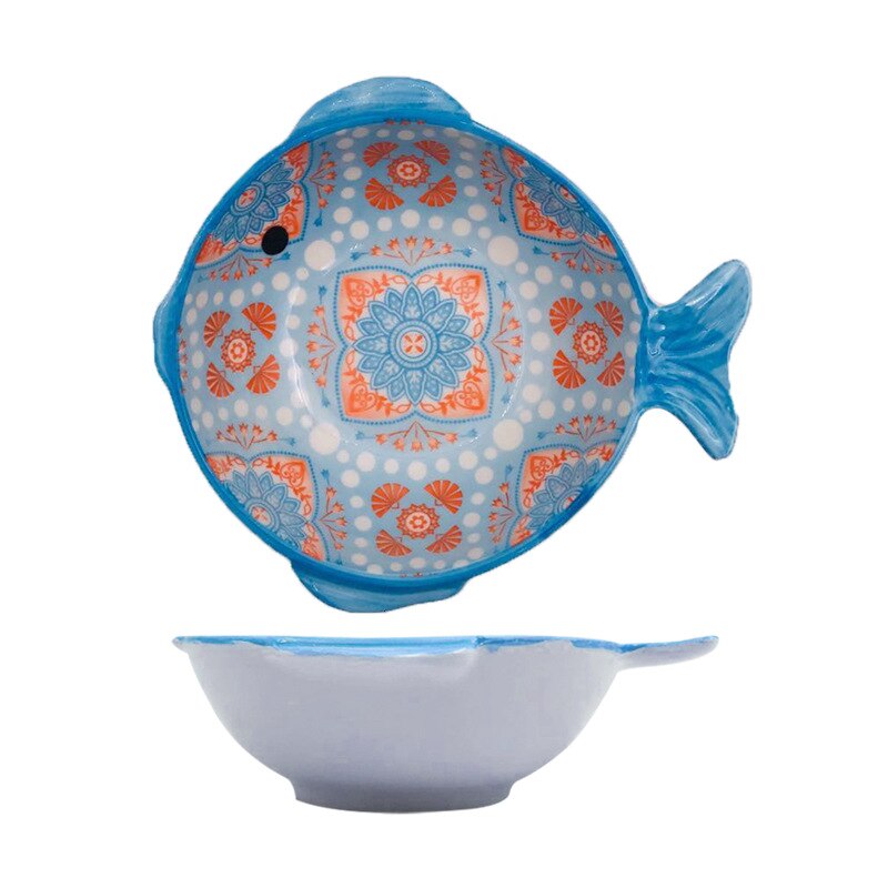 Ceramic Cutlery Fish-shaped Glaze Under The Color Plate Bowl Japanese Cartoon Irregular Bowl Plate Tableware: Bowl (Blue)