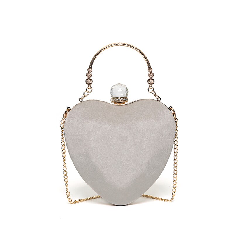 LYKANEFU Heart Shaped Evening Bag Ladies Tote Clutch Purse Women Hand Wedding Clutches Party Hand Bag Chain Shoulder Bags: Gray