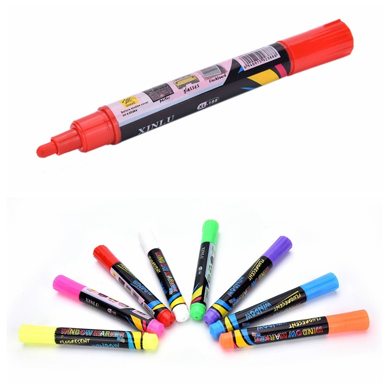 1PC Erasable Multi Colored Highlighters Liquid Chalk Marker Pens LED Writing Board GlassWindow Art8 Colours Marker Pens