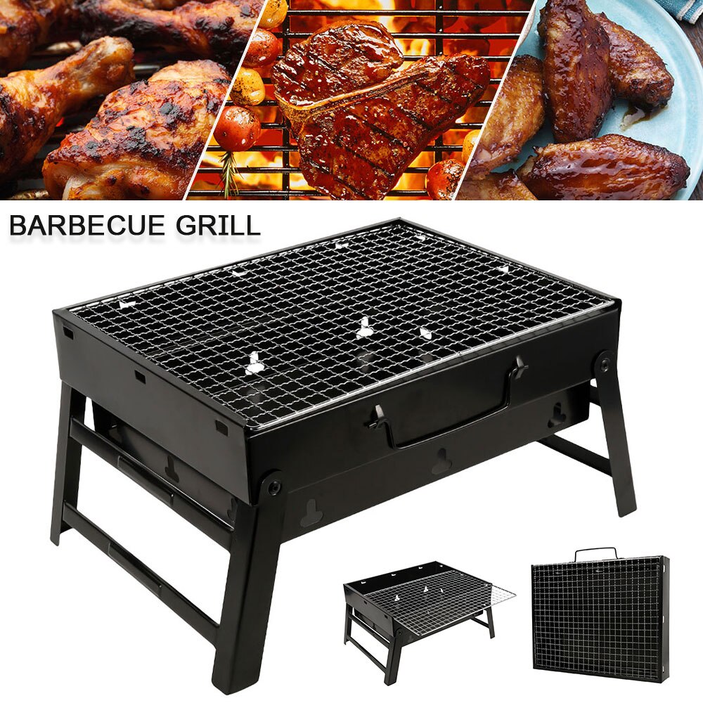 Folding BBQ Grill Portable Compact Charcoal Barbecue BBQ Grill Cooker Bars Smoker Outdoor Camping 35x27x6cm