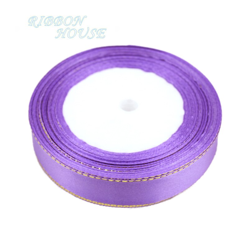 (25 Yards/rolle) 20mm Satin Band Gold Rand Verpackung Handmade DIY Band Rolle: Licht Lila
