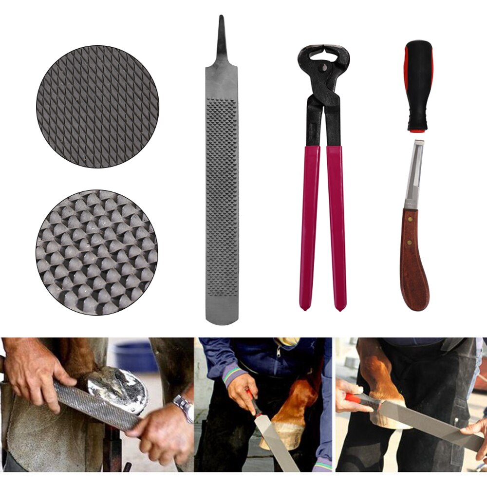 4pz Cavallo maniscalco Zoccolo Pinza ordinare ferratura file Raspa Maniglia Zoccolo taglierina Strumento di Cura del Cavallo Accessorio Attrezzature