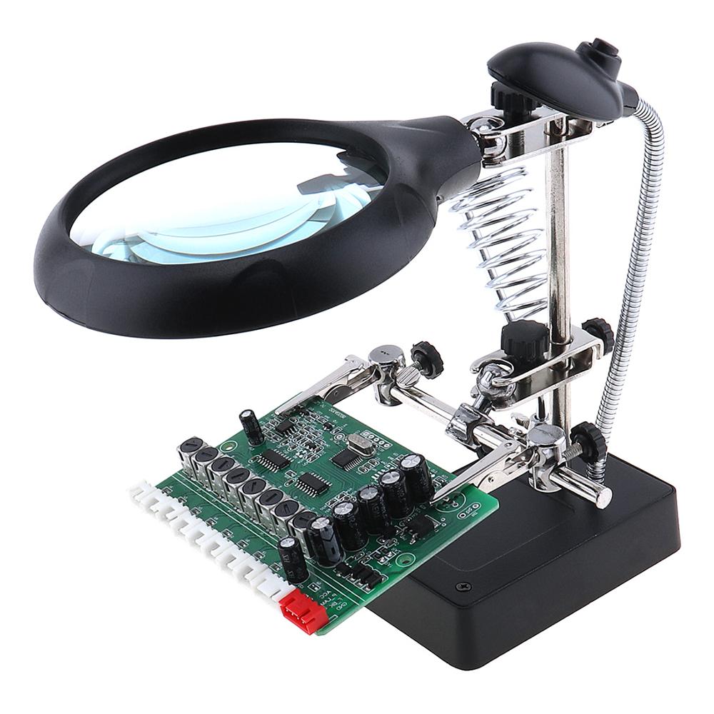 Welding Magnifying Glass lens Rework Stand Holder 3.5X-12X Desktop Magnifier with LED Light Third Hand Soldering Repair