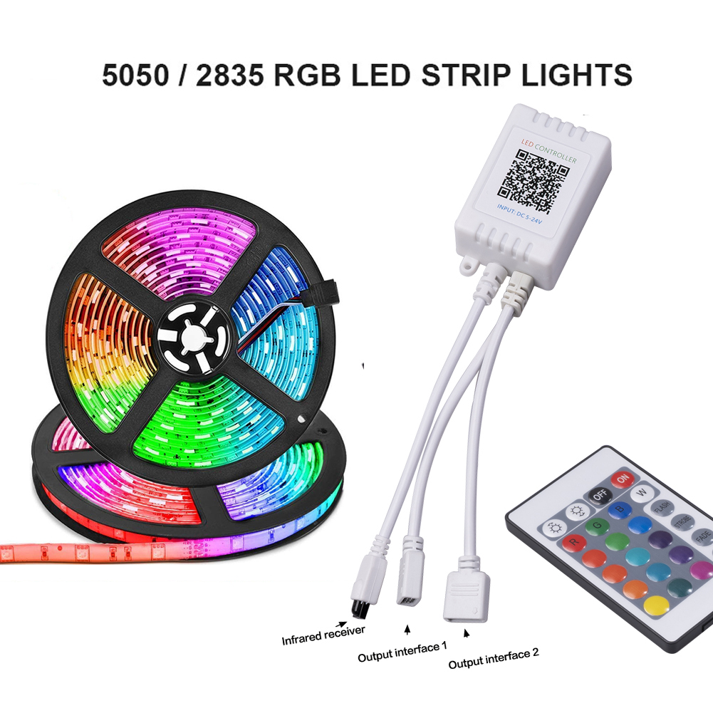 LED Strip Light IR Remote Wireless Controller Kit 1 to 2 LED Controler Box 24 Keys IR Remote Controller for RGB LED Lights Strip