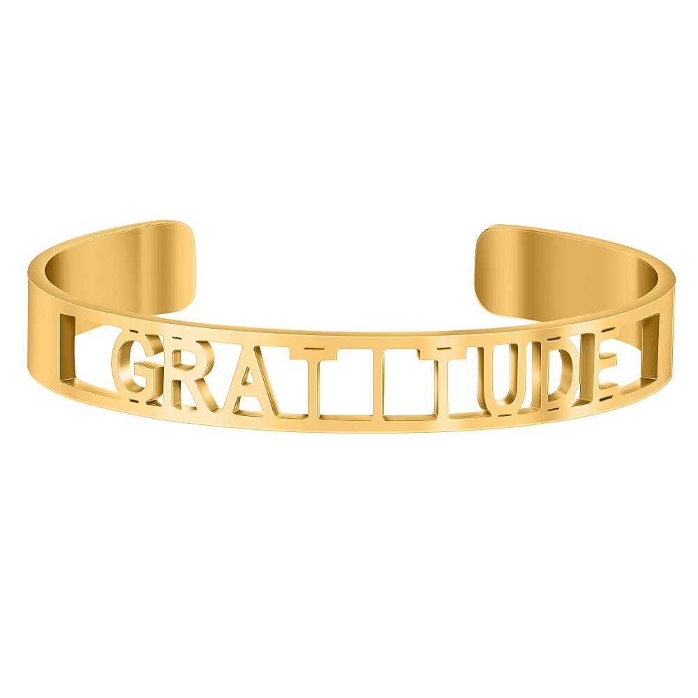 Cor do ouro oco para fora de aço inoxidável palavras inspiradoras positivas mantra mantra mantra pulseira pulseiras para homem presente feminino: GRATITUDE