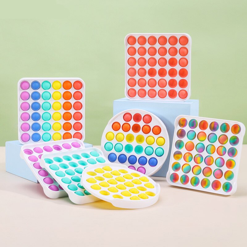 Colorful Fidget Push Pops Bubble Sensory Squishy Stress Reliever Autism Needs Anti-Stress Pop-It Rainbow Adult Children Toys