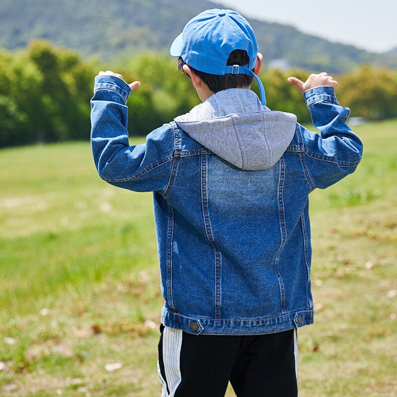 Jongens Denim Jas Met Capuchon Mode Brand Kids Patchwork Jean Jas Voor Tiener Jongen 100-160Cm Bovenkleding LM071
