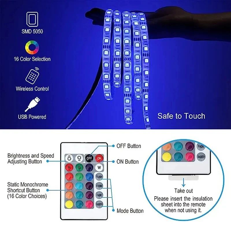 USB LED-stripverlichting Kleurveranderend 5050 RGB Led-licht met afstandsbediening Flexibele lamptape voor kamerdecoratie TV-achtergrondverlichting