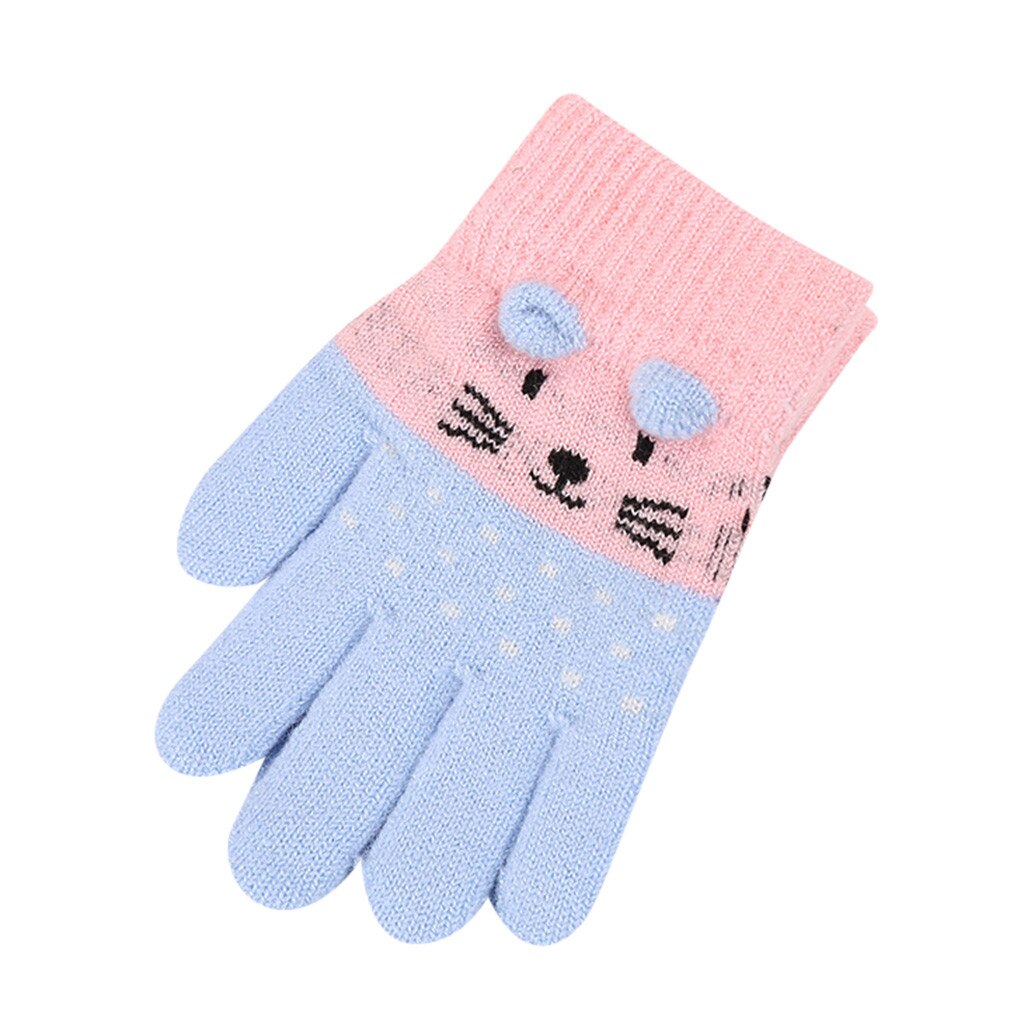 3-7Jahre freundlicher Winter Katze Druck Handschuhe freundlicher freundlicher Jungen Mädchen Winter Niedlichen Karikatur Ebene Warme Gestrickte Handschuhe Перчатки Хлопковые